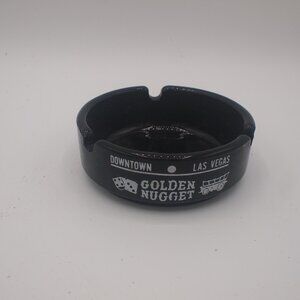 Vintage Old Las Vegas Black Glass Ashtray from the GOLDEN NUGGET